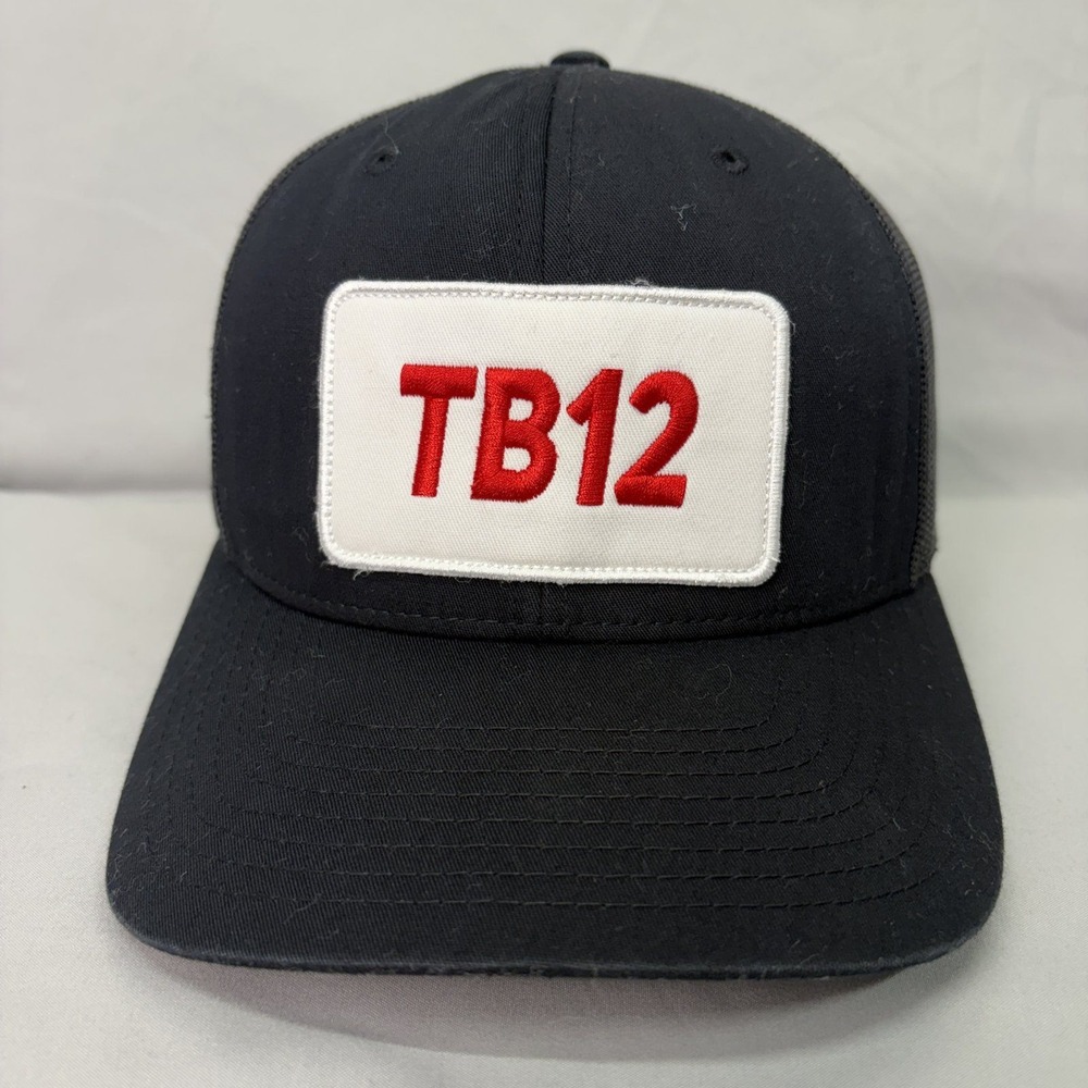 TB12 Sports Trucker Hat Snapback Mens OSFM Black Mesh Patch Cap